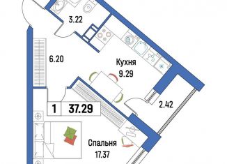 Однокомнатная квартира на продажу, 37.3 м2, Ленинградская область