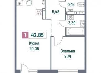 Продается однокомнатная квартира, 42.9 м2, Ленинградская область, проспект Авиаторов Балтики, 23к3