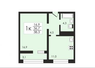 Однокомнатная квартира на продажу, 38.3 м2, Воронеж, Советский район, улица Полковника Богомолова, 5