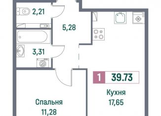 Продажа однокомнатной квартиры, 39.7 м2, Мурино, проспект Авиаторов Балтики, 23к3