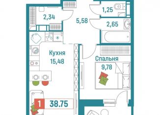 Продаю 1-комнатную квартиру, 38.8 м2, Ленинградская область