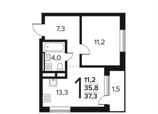 Продам 1-комнатную квартиру, 37.3 м2, Москва