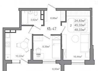 Продажа 2-ком. квартиры, 48.3 м2, Волгоград, Советский район, улица Чебышева, 38/1