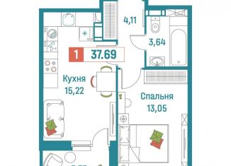 Продажа 1-комнатной квартиры, 37.7 м2, Мурино