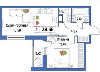 Продается 1-ком. квартира, 39.4 м2, Ленинградская область