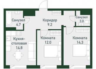 Продам 2-комнатную квартиру, 60.3 м2, посёлок Западный, улица Надежды, 5