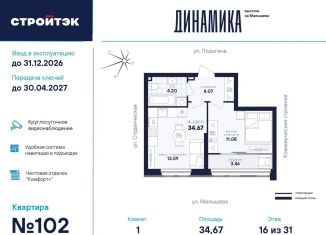 Продам 1-комнатную квартиру, 34.7 м2, Екатеринбург, улица Малышева, 145