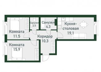 Продаю 2-комнатную квартиру, 62.4 м2, посёлок Западный, Кременкульская улица, 32