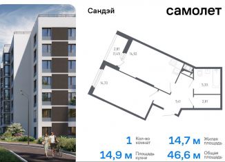 Продам 1-ком. квартиру, 46.6 м2, Санкт-Петербург, муниципальный округ Константиновское, жилой комплекс Сандэй, 7.2