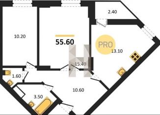 Продается 2-ком. квартира, 55.6 м2, Воронеж, улица Фёдора Тютчева, 93/4, ЖК Микрорайон Боровое