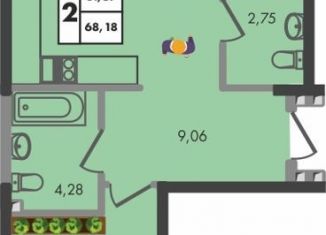 Продается двухкомнатная квартира, 68.2 м2, Краснодар, Прикубанский округ, улица имени Генерала Брусилова, 5лит1.2