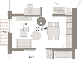 Продажа 2-ком. квартиры, 59 м2, Екатеринбург, улица Гастелло, 19А