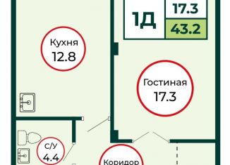 Продам 1-комнатную квартиру, 43.2 м2, посёлок Солонцы, жилой комплекс Эко, 2