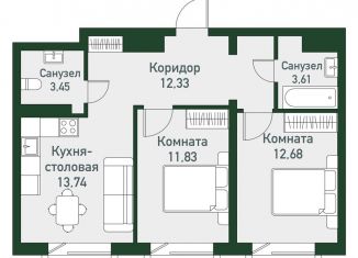 2-комнатная квартира на продажу, 66.5 м2, посёлок Западный, Спортивная улица, 12