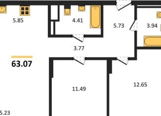 Двухкомнатная квартира на продажу, 63.1 м2, Новосибирск, Кедровая улица, с45к1