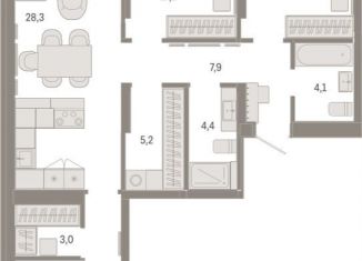 3-комнатная квартира на продажу, 106.9 м2, Екатеринбург, улица Гастелло, 19А