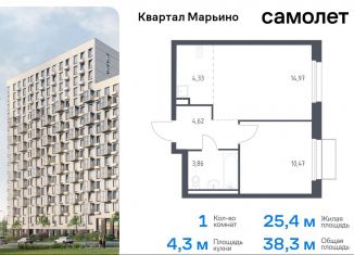 Продается 1-комнатная квартира, 38.3 м2, Москва, жилой комплекс Квартал Марьино, к2