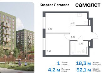 Продам 1-комнатную квартиру, 32.1 м2, Ленинградская область, жилой комплекс Квартал Лаголово, 1