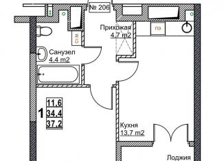 Продажа однокомнатной квартиры, 37.2 м2, Нижний Новгород