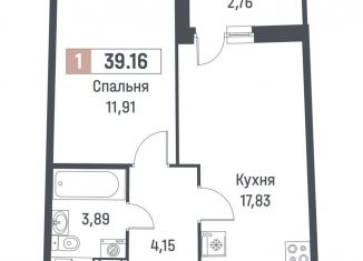 Однокомнатная квартира на продажу, 37.8 м2, Ленинградская область