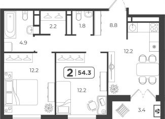 Продажа 2-комнатной квартиры, 54.4 м2, Тюмень, Холодильная улица