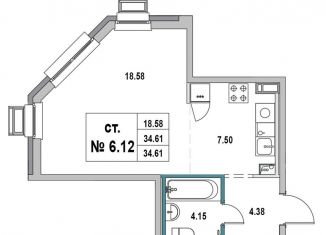 Продаю квартиру студию, 34.6 м2, Выборг, 1-я Южная улица, 8