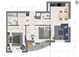 Продам 3-ком. квартиру, 66.3 м2, Воронеж, улица Фёдора Тютчева, 93/4, ЖК Микрорайон Боровое