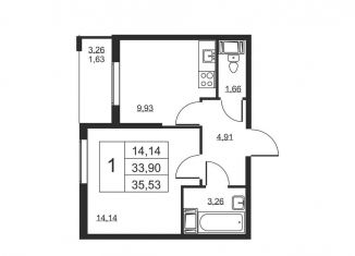 Продам 1-комнатную квартиру, 35.5 м2, Ленинградская область