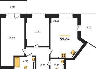 2-ком. квартира на продажу, 59.8 м2, Новосибирск