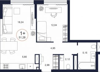 Продается 1-ком. квартира, 51.3 м2, Тюмень