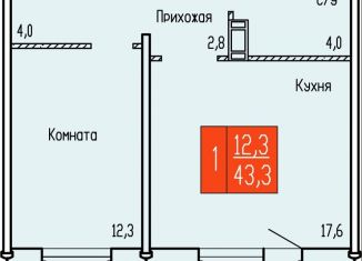 Продажа однокомнатной квартиры, 43.3 м2, Курган, район Рябково, улица Карбышева, 52к1