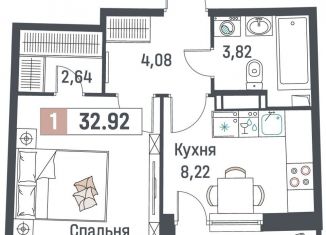 Продам 1-ком. квартиру, 32.9 м2, Мурино