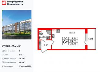 Продаю квартиру студию, 24.3 м2, Санкт-Петербург, метро Звёздная