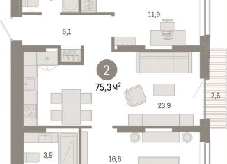 Продаю 2-ком. квартиру, 75.3 м2, Тюменская область, Краснооктябрьская улица, 4к3