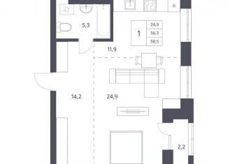 Продаю квартиру студию, 56.3 м2, Новосибирск