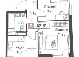 Продажа 2-ком. квартиры, 42.3 м2, Мурино