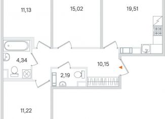 Продажа трехкомнатной квартиры, 75.4 м2, Пушкин