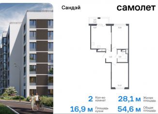 Продаю 2-ком. квартиру, 54.6 м2, Санкт-Петербург, муниципальный округ Константиновское, жилой комплекс Сандэй, 7.3