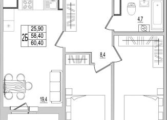 Продам 2-ком. квартиру, 60.4 м2, Псковская область