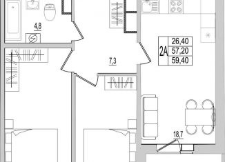 Продам 2-ком. квартиру, 59.4 м2, Псковская область