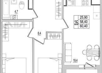 Продам 2-комнатную квартиру, 60.4 м2, Псковская область