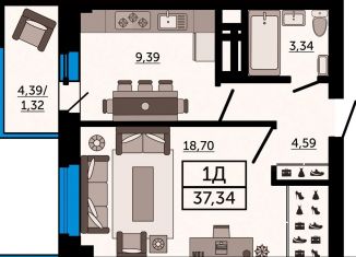 Продается 1-ком. квартира, 37.3 м2, Ростов-на-Дону