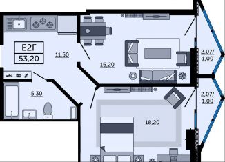 Продажа 2-комнатной квартиры, 53 м2, Ростов-на-Дону, проспект Космонавтов, 1В