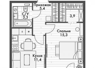 1-комнатная квартира на продажу, 39.7 м2, Казань