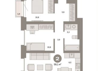 Продается 2-комнатная квартира, 59.1 м2, Москва, Тагильская улица, 6/5