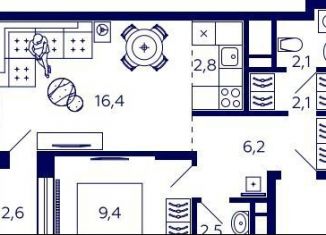 Продажа квартиры со свободной планировкой, 42.9 м2, Уфа, Октябрьский район, улица Энтузиастов, 7