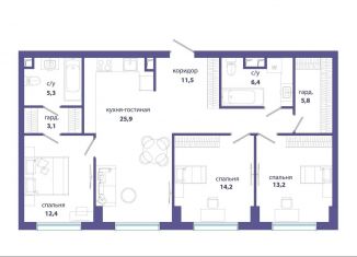 Продам 3-комнатную квартиру, 97.8 м2, Москва