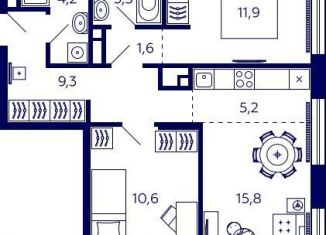 Продается квартира со свободной планировкой, 63.5 м2, Уфа, Октябрьский район, улица Энтузиастов, 7