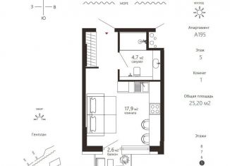 Продается однокомнатная квартира, 25.2 м2, Калининградская область