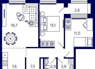 Квартира на продажу свободная планировка, 65.6 м2, Уфа, Октябрьский район, улица Энтузиастов, 7